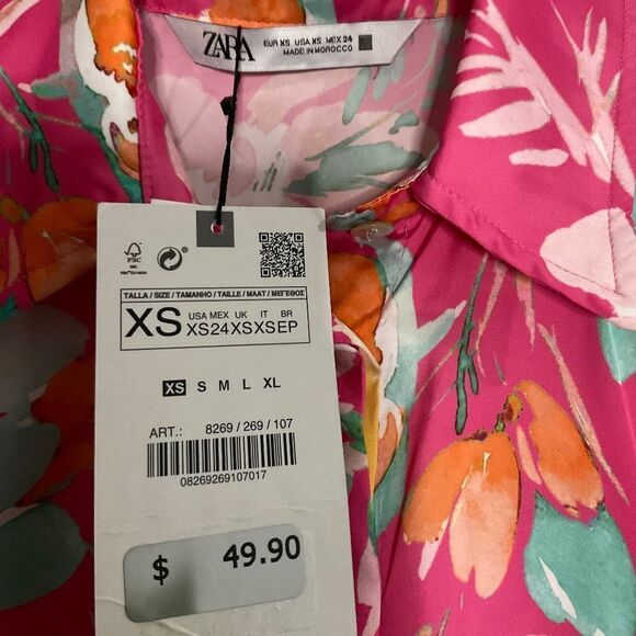 ZARA Pink Floral Printed Satin/Sarin Effect Floral Kimono Dress NWT - XS - Picture 7 of 7